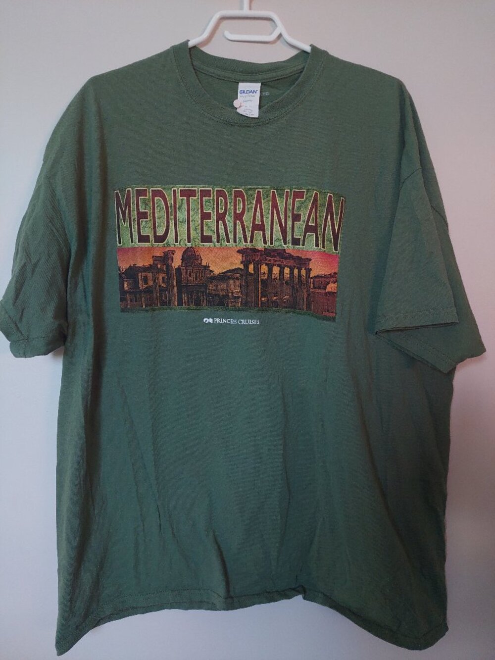 Vintage Princess Cruises T Shirt Men's 2XL Mediterranean Olive Green Gildan Y2K